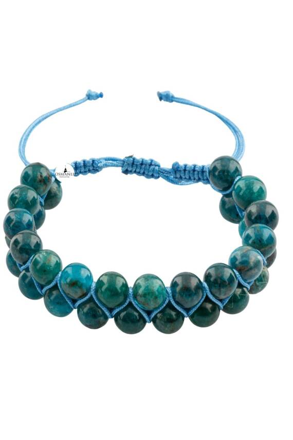 Mavi Apatit 8mm Çift Sıra Makrome Doğal Taş Bileklik - 1
