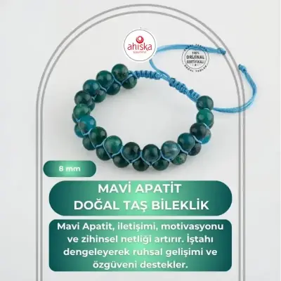 Mavi Apatit 8mm Çift Sıra Makrome Doğal Taş Bileklik - Doğal Taş (1)