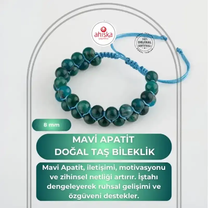 Mavi Apatit 8mm Çift Sıra Makrome Doğal Taş Bileklik - 2