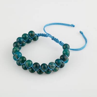 Mavi Apatit 8mm Çift Sıra Makrome Doğal Taş Bileklik - Osmanlı Doğaltaş