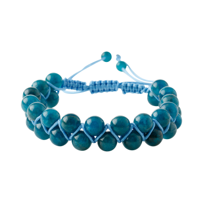 Mavi Apatit 8mm Çift Sıra Makrome Doğal Taş Bileklik - 3