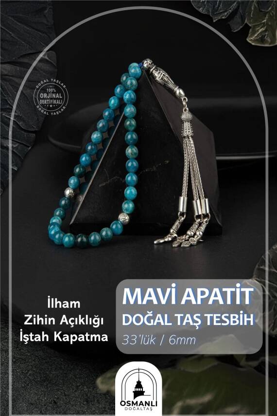 Mavi Apatit Doğal Taş Tesbih 33lük - 6mm - 1