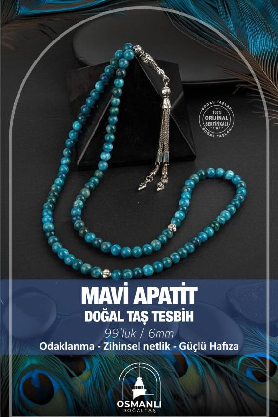 Mavi Apatit Doğal Taş Tesbih 99luk - 6mm - 1