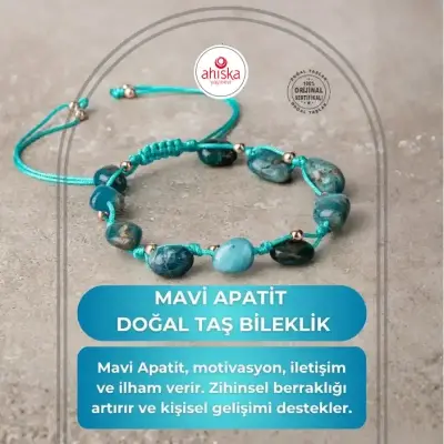 Mavi Apatit Natürel Kesim Doğal Taş Makrome Bileklik - 1