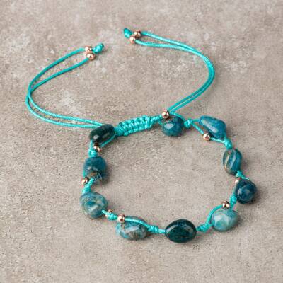 Mavi Apatit Natürel Kesim Doğal Taş Makrome Bileklik - Osmanlı Doğaltaş