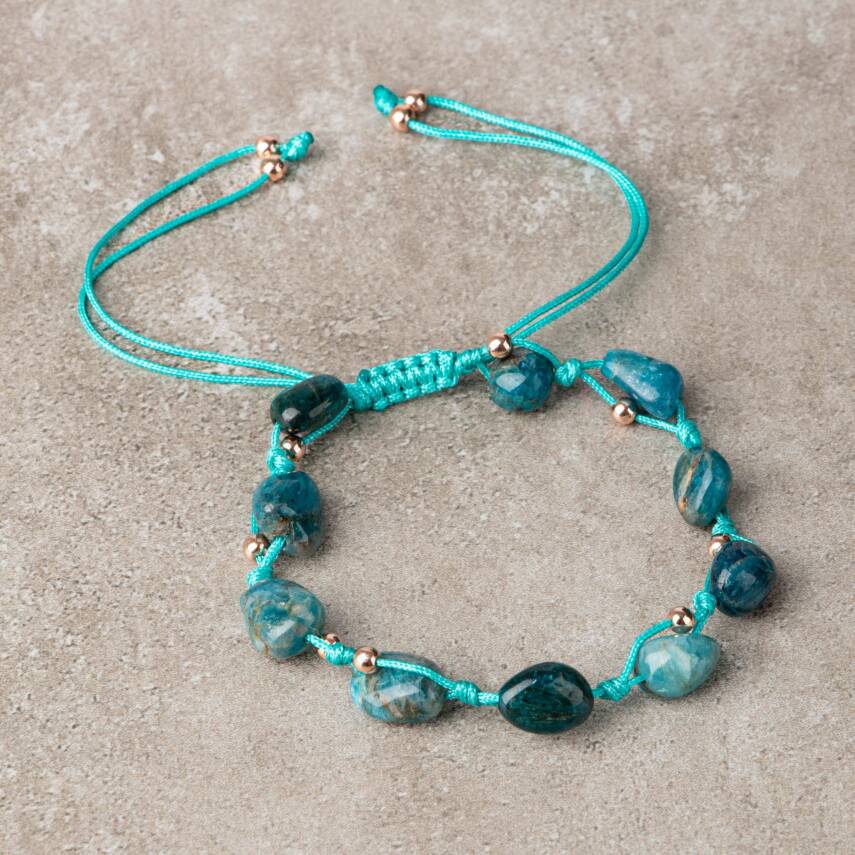 Mavi Apatit Natürel Kesim Doğal Taş Makrome Bileklik - 1