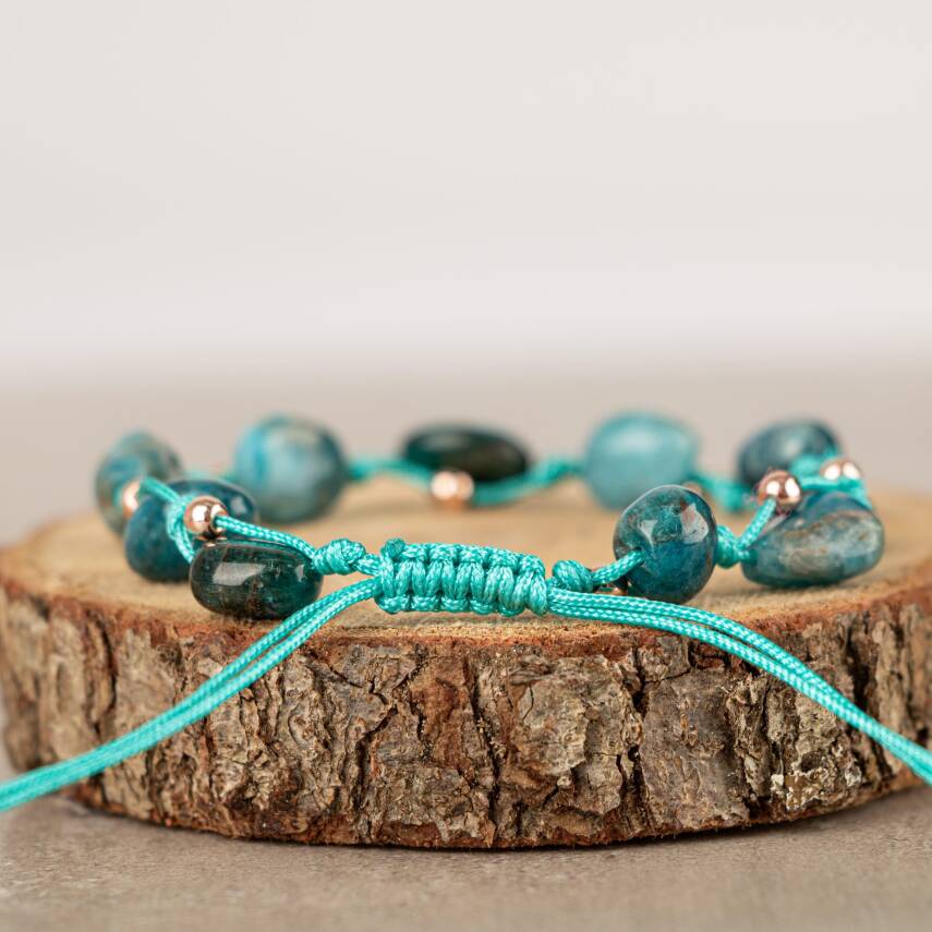 Mavi Apatit Natürel Kesim Doğal Taş Makrome Bileklik - 4