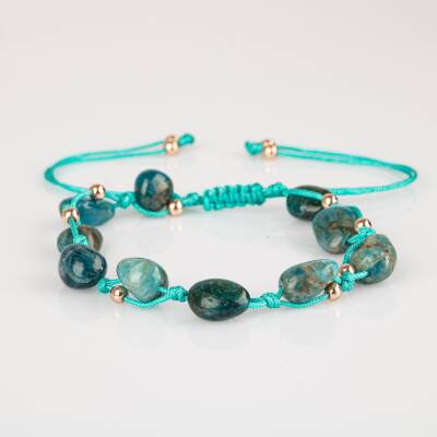 Mavi Apatit Natürel Kesim Doğal Taş Makrome Bileklik - 5