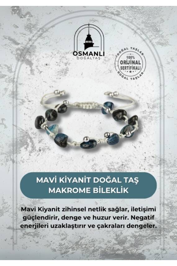 Mavi Kiyanit Natürel Kesim Doğal Taş Makrome Bileklik - 1