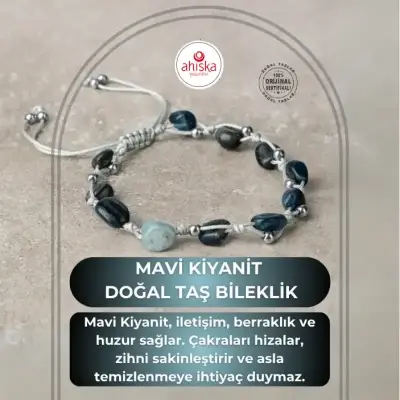 Mavi Kiyanit Natürel Kesim Doğal Taş Makrome Bileklik - 1