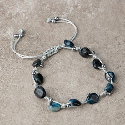 Mavi Kiyanit Natürel Kesim Doğal Taş Makrome Bileklik - Osmanlı Doğaltaş