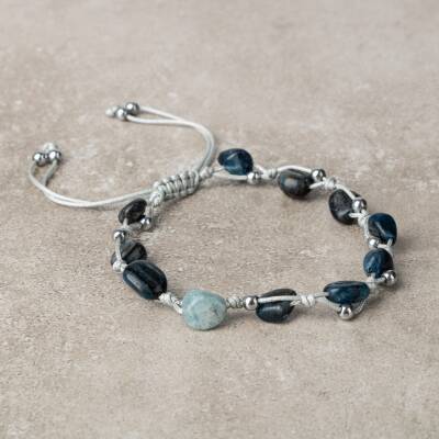 Mavi Kiyanit Natürel Kesim Doğal Taş Makrome Bileklik - 2