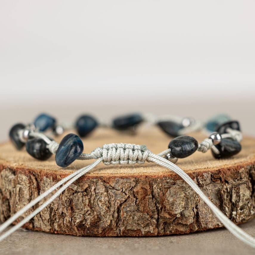 Mavi Kiyanit Natürel Kesim Doğal Taş Makrome Bileklik - 4