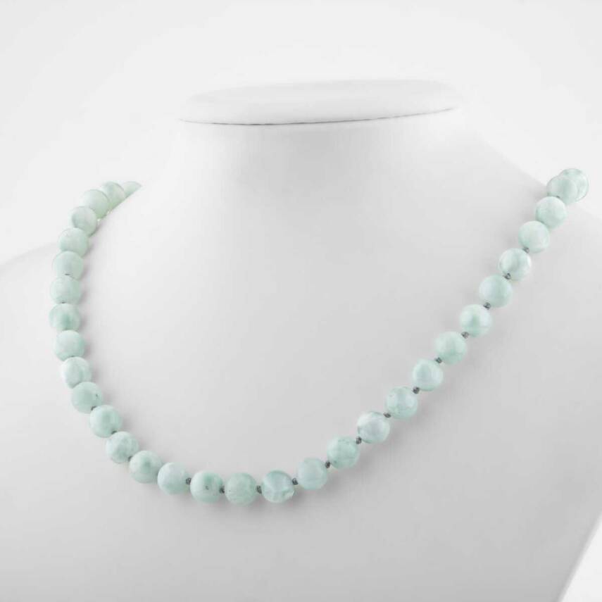 Mavi Larimar 8 mm Düğümlü Doğal Taş Kolye - 2