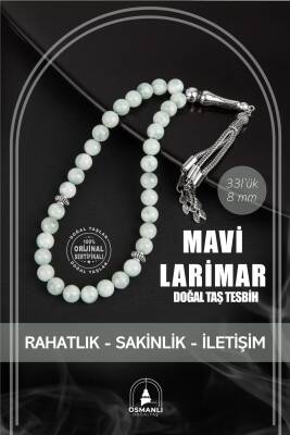 Mavi Larimar Doğal Taş Tesbih 33lük - 8mm - Osmanlı Doğaltaş