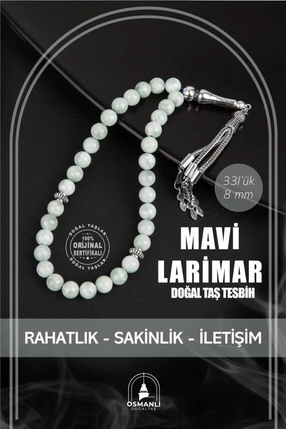 Mavi Larimar Doğal Taş Tesbih 33lük - 8mm - 1