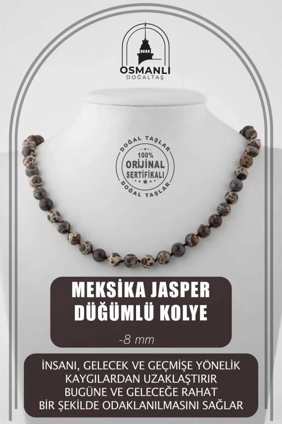 Meksika Jasper 8 mm Düğümlü Doğal Taş Kolye - 2
