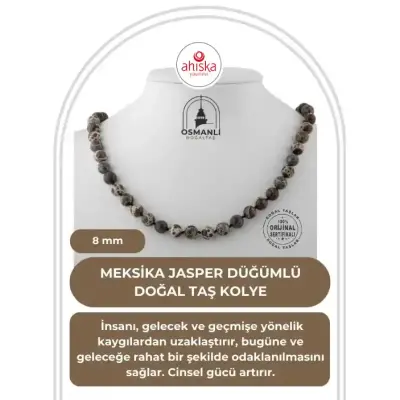 Meksika Jasper 8 mm Düğümlü Doğal Taş Kolye - 1