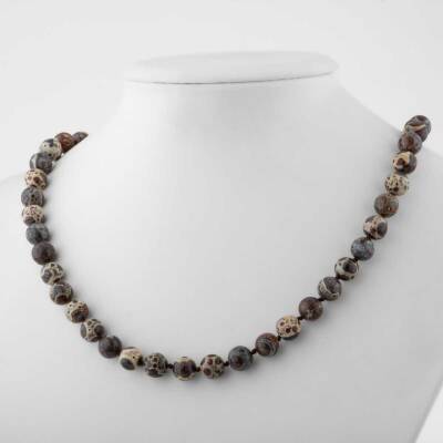 Meksika Jasper 8 mm Düğümlü Doğal Taş Kolye - 3