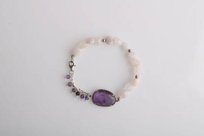 Melina, Gül Kuvars-Ametist Doğal Taş Gümüş Zincir Bileklik - 4