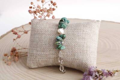 Mia, Turkuaz Firuze-İnci Doğal Taş Charm Bileklik - Osmanlı Doğaltaş