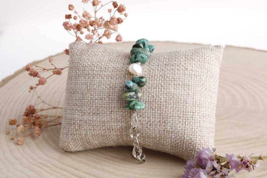 Mia, Turkuaz Firuze-İnci Doğal Taş Charm Bileklik - 1