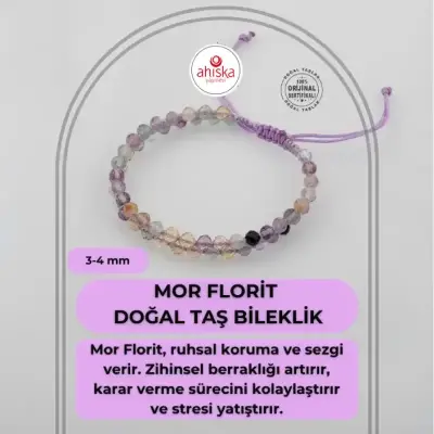 Mor Florit 3-4mm Çift Sıra Doğal Taş Bileklik - Doğal Taş (1)