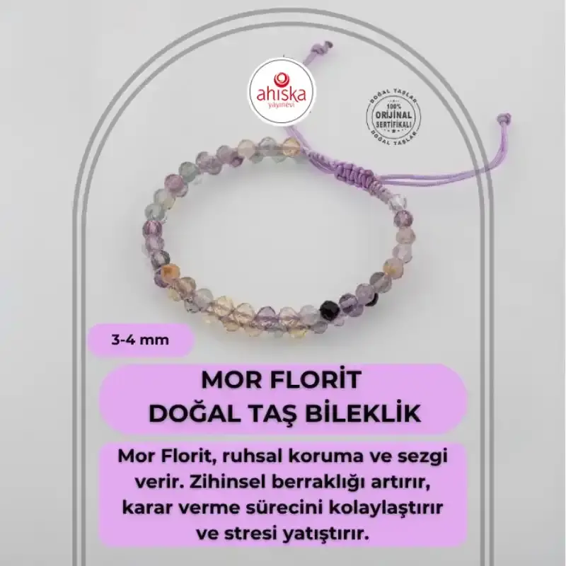 Mor Florit 3-4mm Çift Sıra Doğal Taş Bileklik - 2