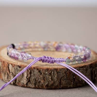 Mor Florit 3-4mm Çift Sıra Doğal Taş Bileklik - 2