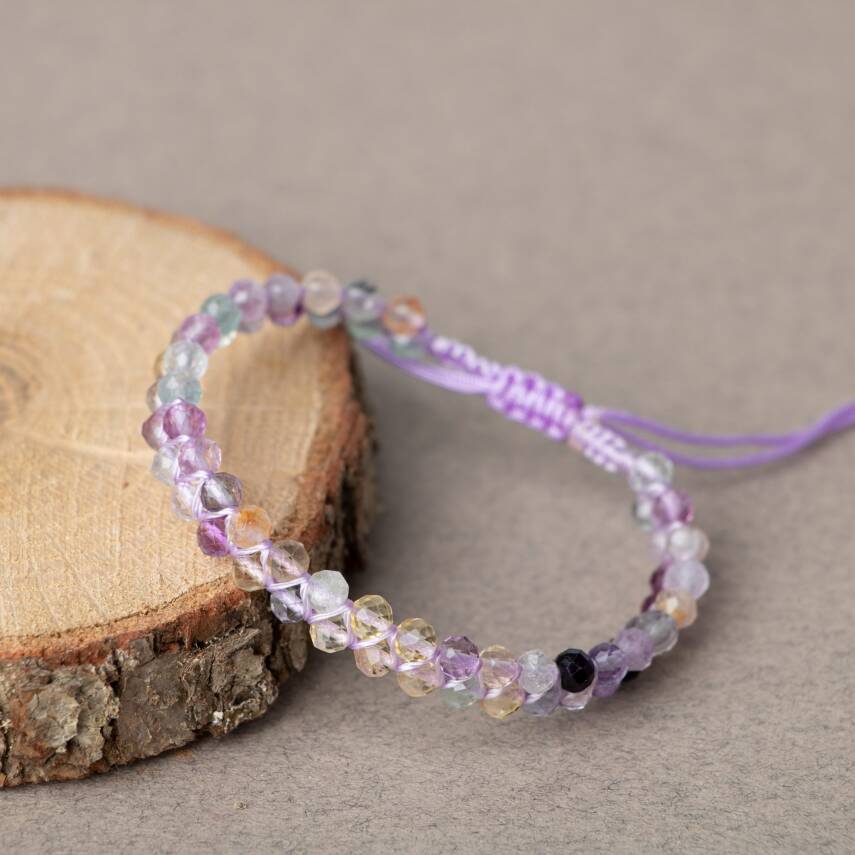 Mor Florit 3-4mm Çift Sıra Doğal Taş Bileklik - 3