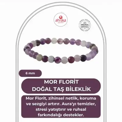Mor Florit 6mm Doğal Taş Bileklik - 1