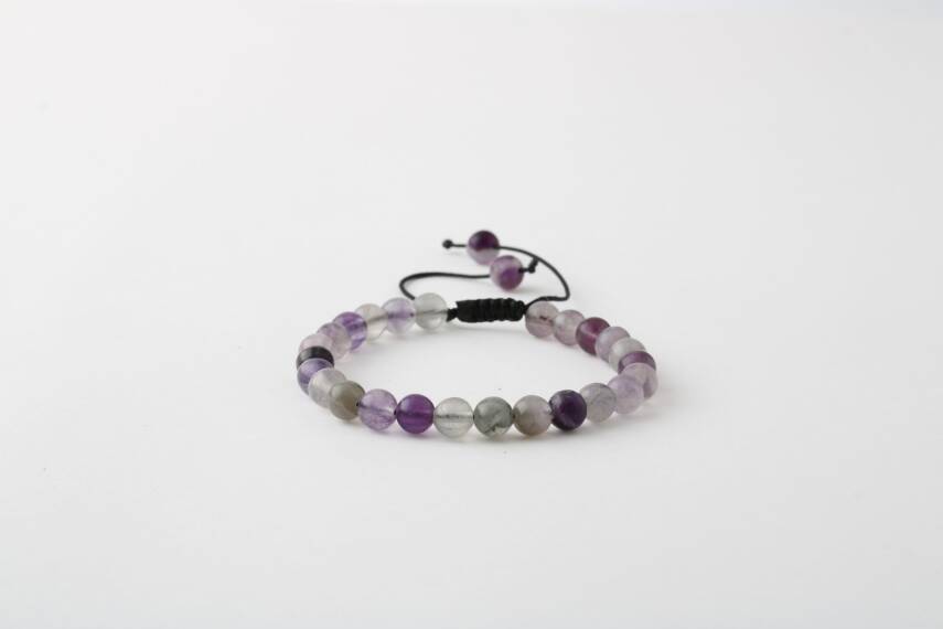 Mor Florit 6mm Merdiven Kapama Doğal Taş Bileklik - 1