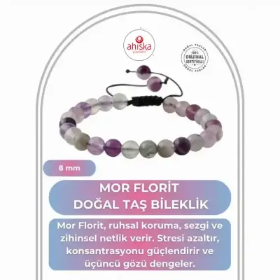 Mor Florit 8mm Doğal Taş Bileklik - 1