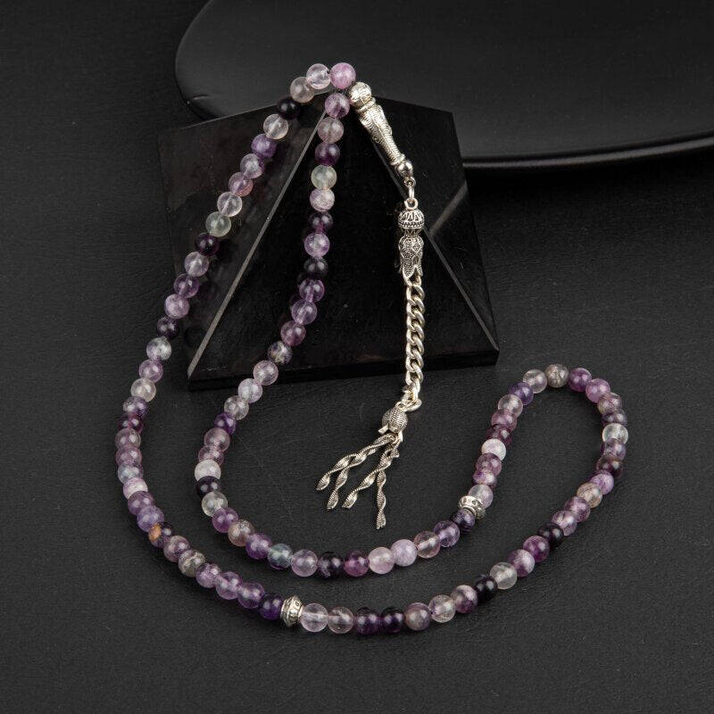 Mor Florit Doğal Taş Tesbih 99luk - 6mm - 1