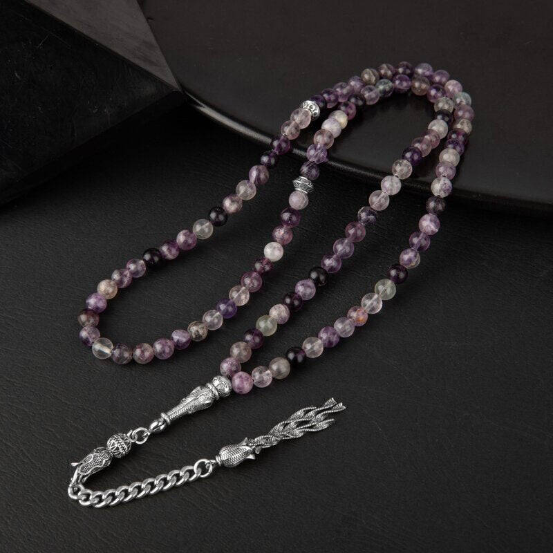 Mor Florit Doğal Taş Tesbih 99luk - 6mm - 2