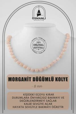 Morganit 8 mm Düğümlü Doğal Taş Kolye - 2