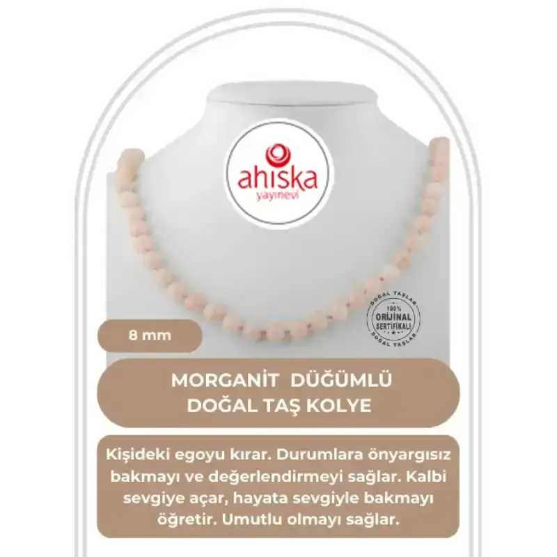 Morganit 8 mm Düğümlü Doğal Taş Kolye - 2