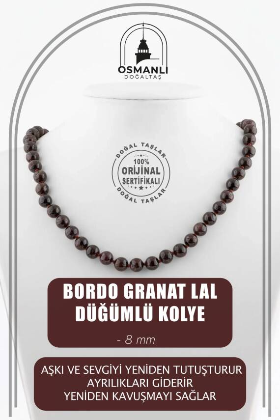 Morganit 8 mm Düğümlü Doğal Taş Kolye - 1