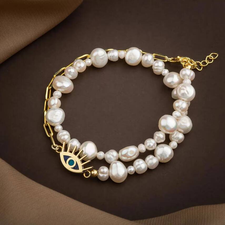 Mozaik Lapis Lazuli Taşlı İnci Doğal Taş Gümüş Paper Clip Zincir Bileklik - 45cm - 2