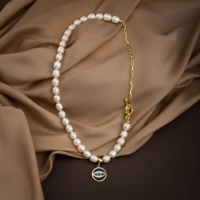 Mozaik Lapis Lazuli Taşlı İnci Doğal Taş Paper Clip Gümüş Kolye - 54cm - Osmanlı Doğaltaş