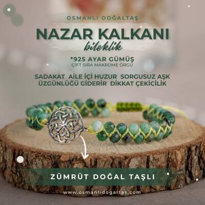 Nazar Kalkanı Zümrüt Doğal Taş Gümüş Aparat Bileklik - Osmanlı Doğaltaş