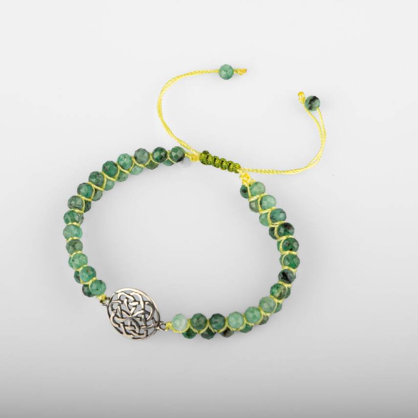 Nazar Kalkanı Zümrüt Doğal Taş Gümüş Aparat Bileklik - 3