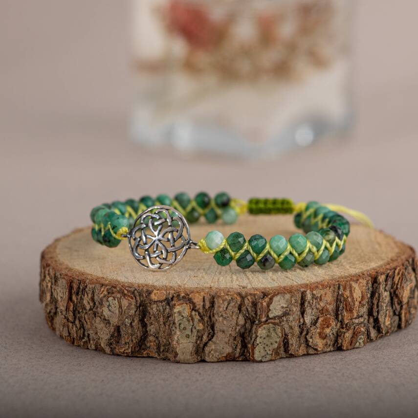 Nazar Kalkanı Zümrüt Doğal Taş Gümüş Aparat Bileklik - 4