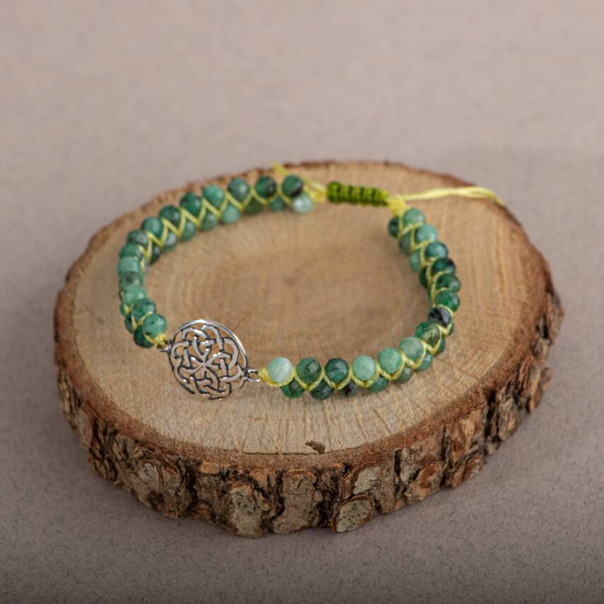Nazar Kalkanı Zümrüt Doğal Taş Gümüş Aparat Bileklik - 5