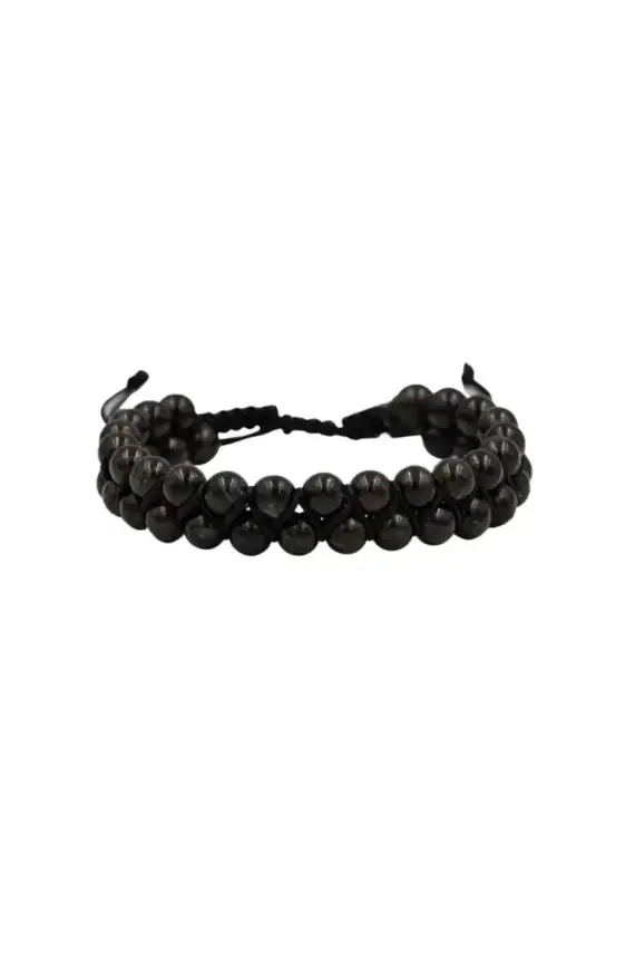 Nuummite 6mm Çift Sıra Makrome Doğal Taş Bileklik - 1