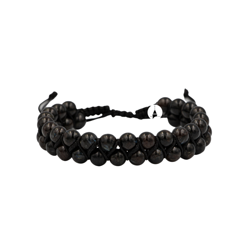 Nuummite 6mm Çift Sıra Makrome Doğal Taş Bileklik - 2