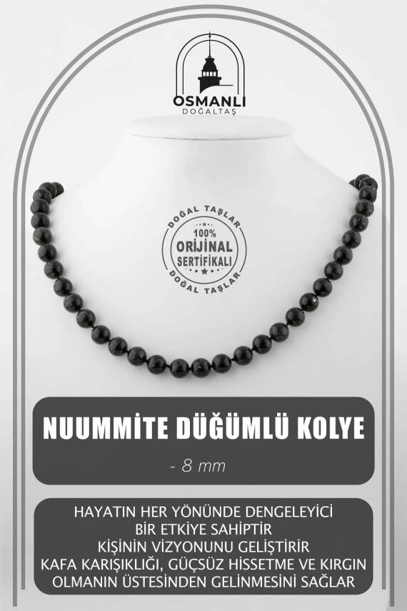 Nuummite 8 mm Düğümlü Doğal Taş Kolye - 2