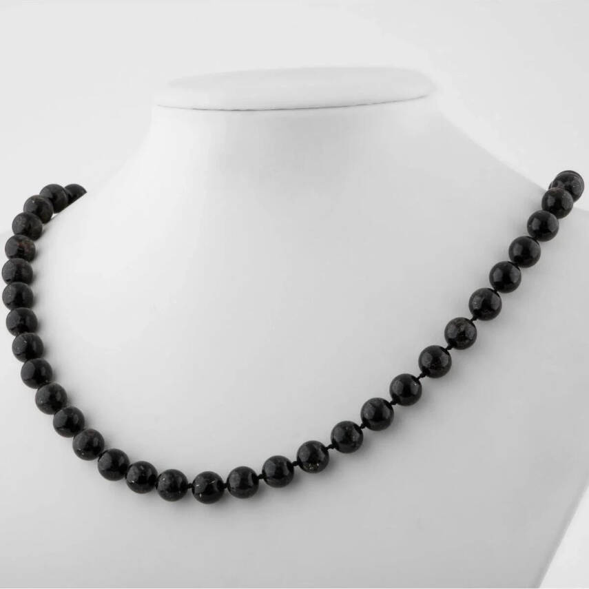 Nuummite 8 mm Düğümlü Doğal Taş Kolye - 3