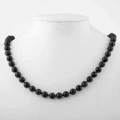 Nuummite 8 mm Düğümlü Doğal Taş Kolye - Doğal Taş