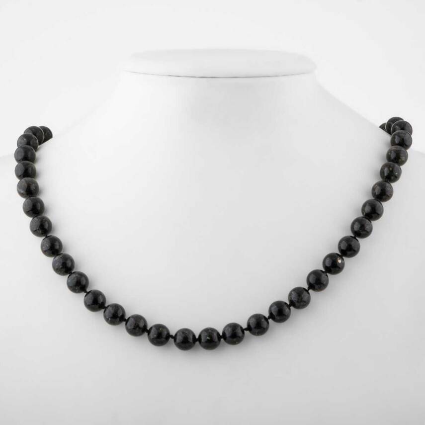Nuummite 8 mm Düğümlü Doğal Taş Kolye - 1